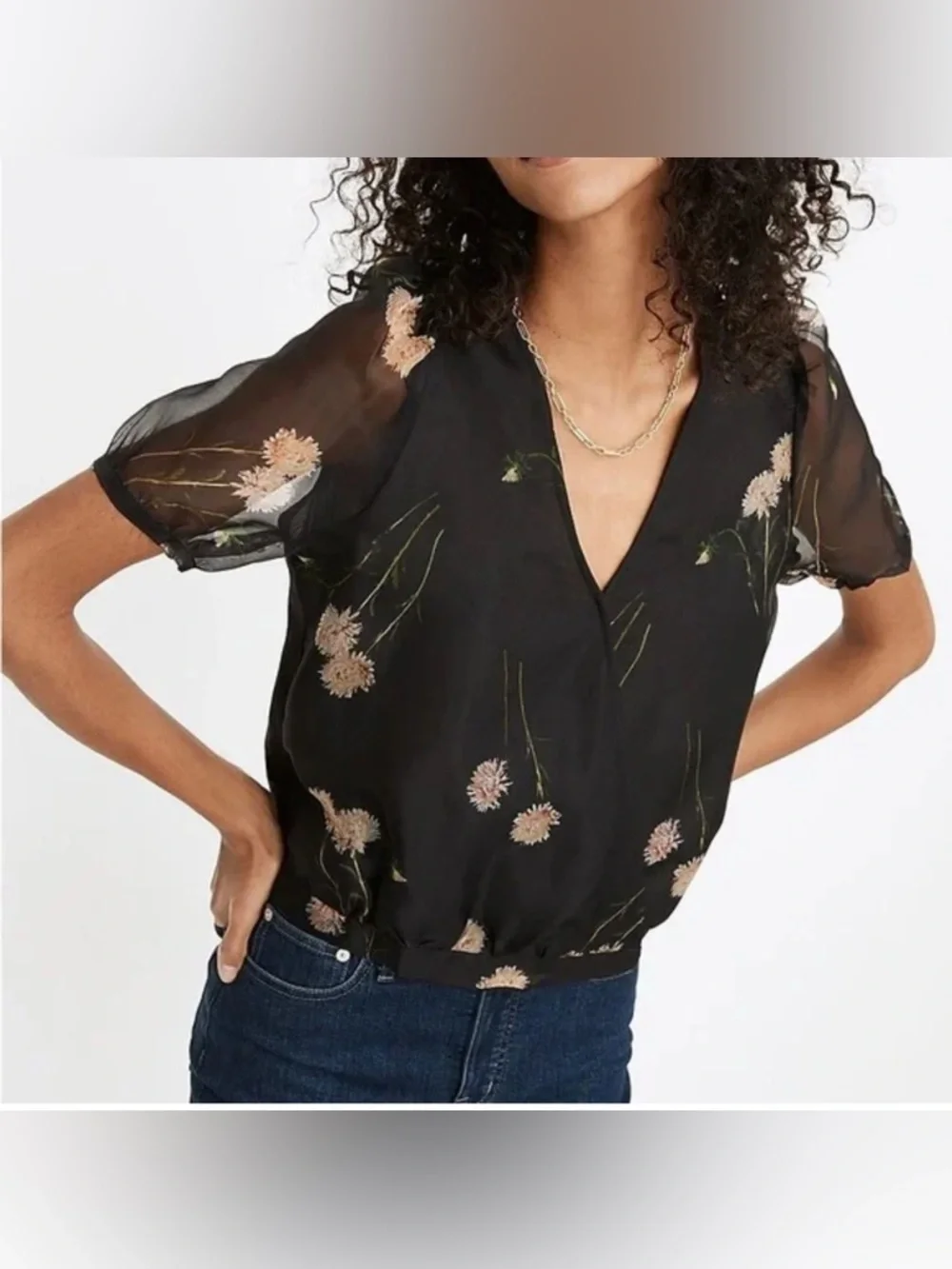 Madewell Silk Organza Puff Sleeve Wrap Top Size XXS